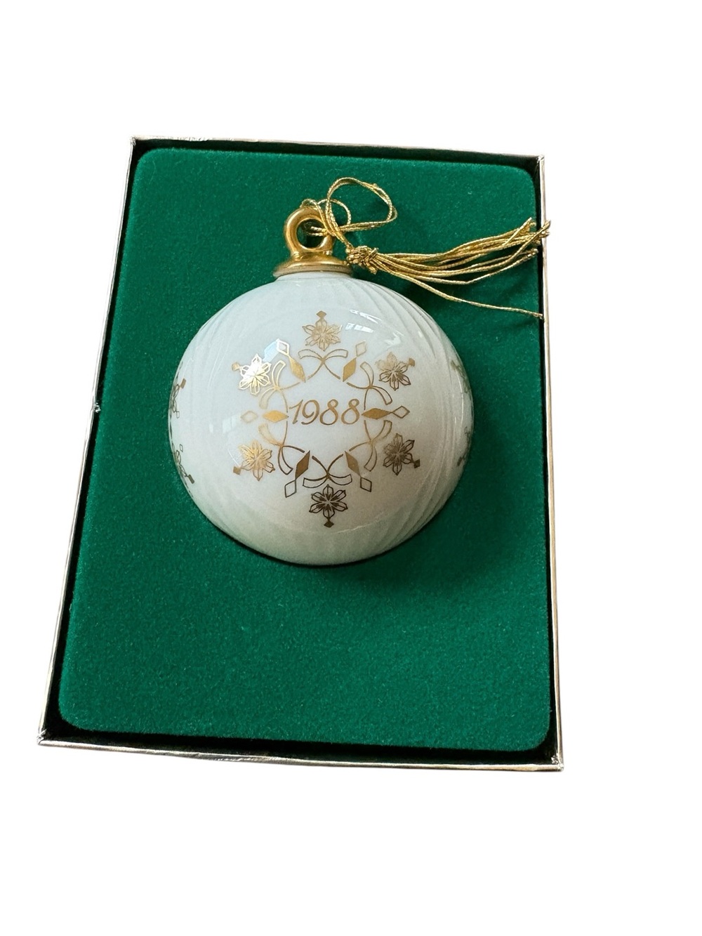 1988 White & Gold Porcelain Holiday Ornament -NEW